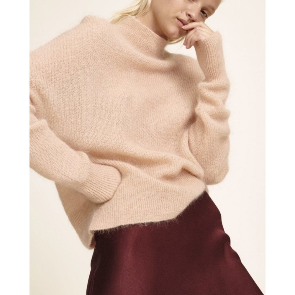 Samsoe Samsoe Zora Mock Neck Mohair Wool Sweater in Nougat